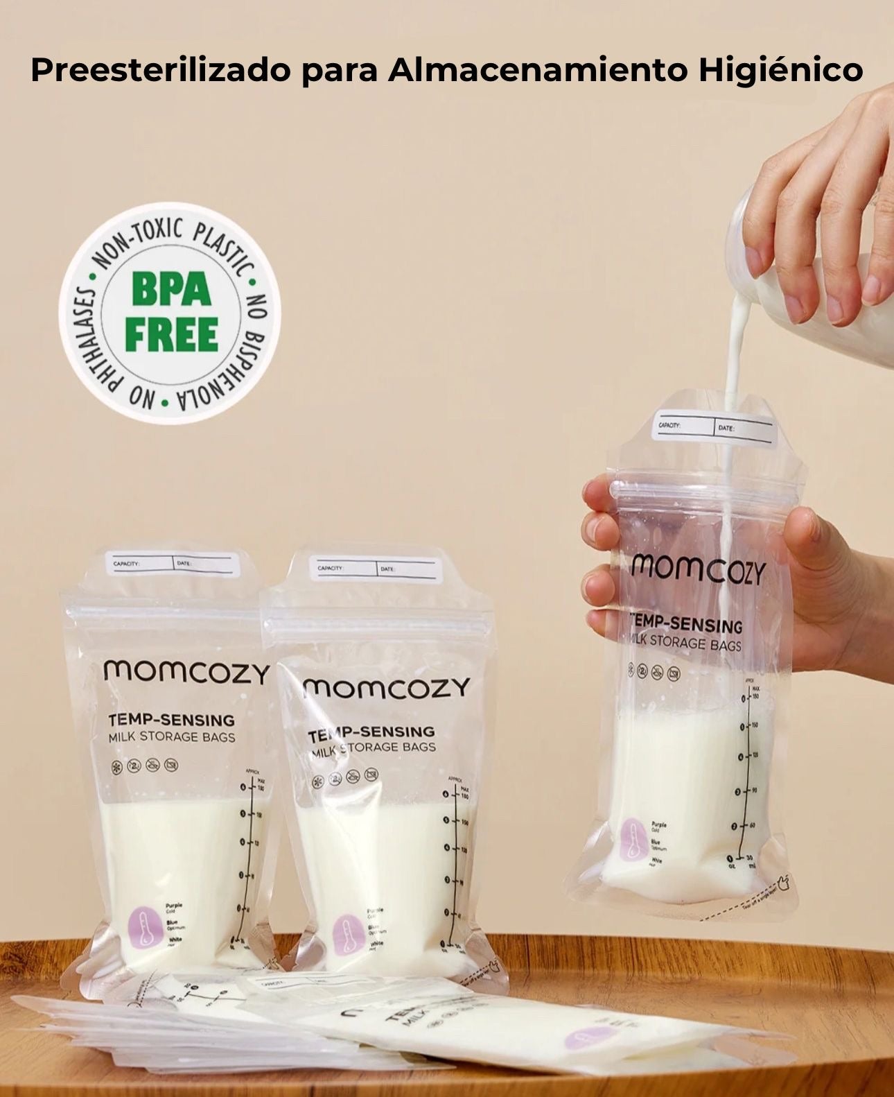 
                  
                    Momcozy  Bolsas de Almacenamiento de Leche Materna con Detección de Temperatura:
                  
                