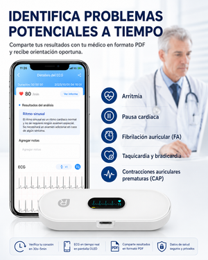 CheckMe Monitor ECG Portátil Bluetooth con Pantalla OLED y App para iOS y Android