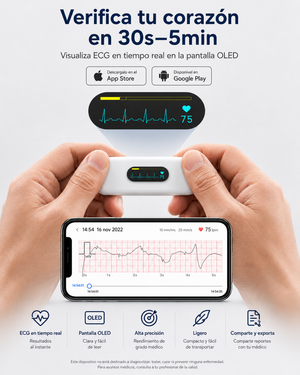CheckMe Monitor ECG Portátil Bluetooth con Pantalla OLED y App para iOS y Android