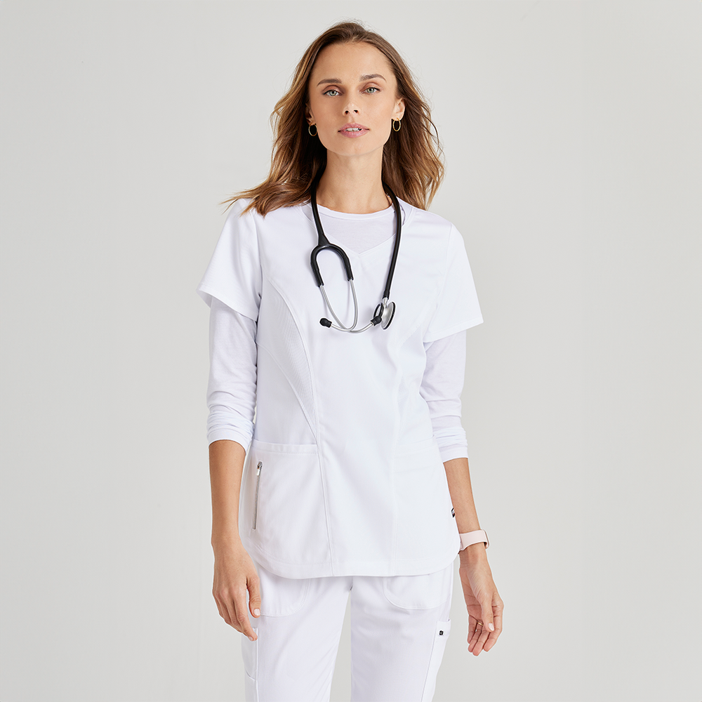 
                  
                    CAMISA DE MUJER ESTILO CARLY CUELLO V CURVO GREYS ANATOMY
                  
                