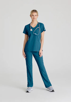 Color: Azul Caribe - vista lateral Camisa Mujer Cuello V Skechers en Medimed Honduras