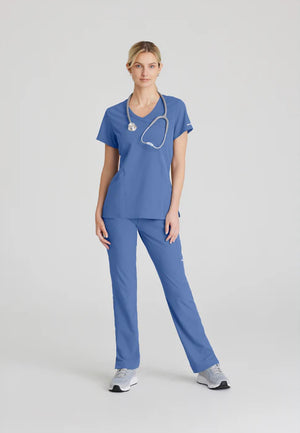 Color: Azul Cielo - vista lateral Camisa Mujer Cuello V Skechers en Medimed Honduras