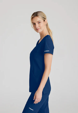 Color: Azul Marino - vista posterior Camisa Mujer Cuello V Skechers en Medimed Honduras