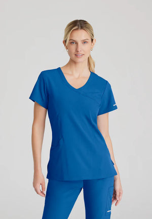 Color: Azul Royal - vista frontal Camisa Mujer Cuello V Skechers en Medimed Honduras