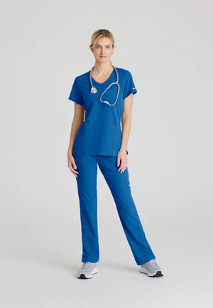 Color: Azul Royal - vista lateral Camisa Mujer Cuello V Skechers en Medimed Honduras