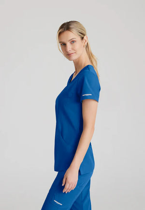 Color: Azul Royal - vista posterior Camisa Mujer Cuello V Skechers en Medimed Honduras
