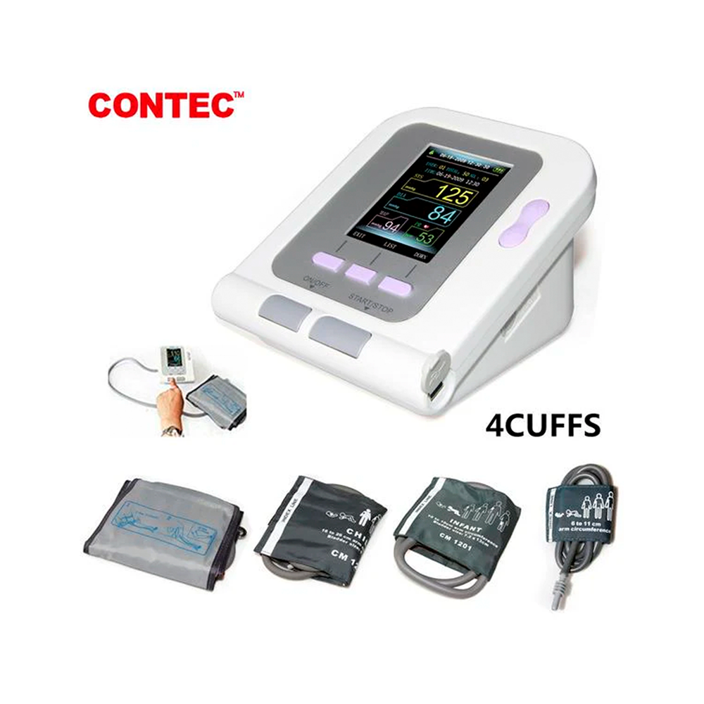 CONTEC08A Monitor de presión arterial digital completamente automático en la parte superior del brazo (3 puños y sonda spo2 para adultos)