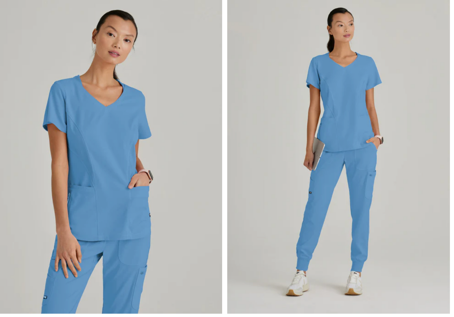 
                  
                    Top de Grey's Anatomy, modelo GRST124, con cuello en V curvo y 3 bolsillos, diseñado para combinar estilo y funcionalidad para profesionales de la salud.
                  
                