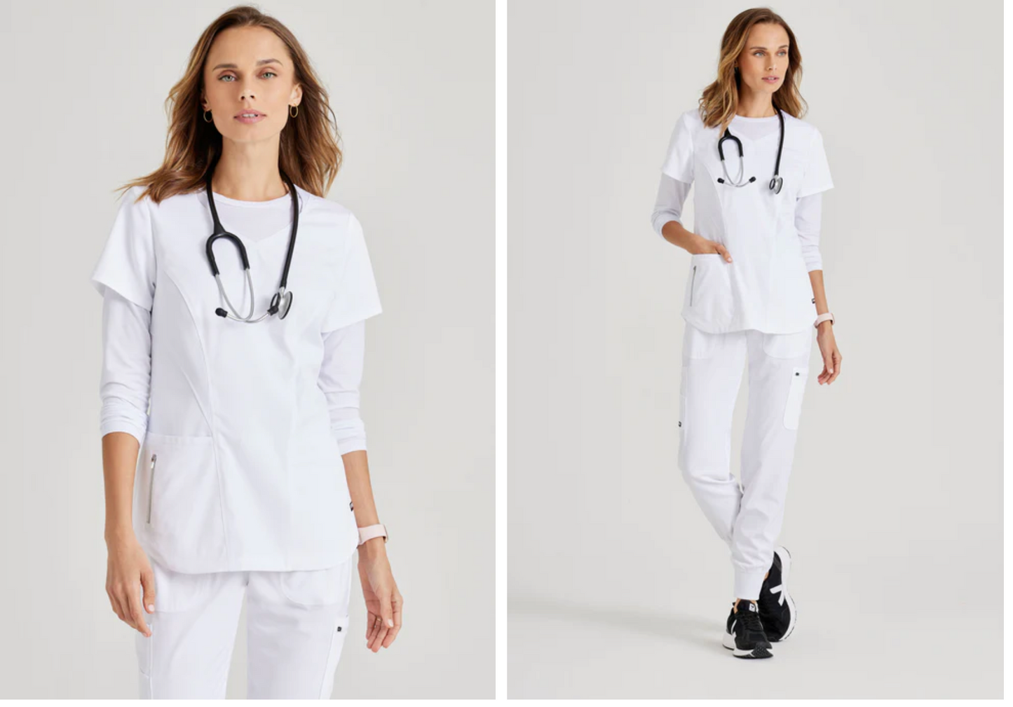 
                  
                    Top de Grey's Anatomy, modelo GRST124, con cuello en V curvo y 3 bolsillos, diseñado para combinar estilo y funcionalidad para profesionales de la salud.
                  
                