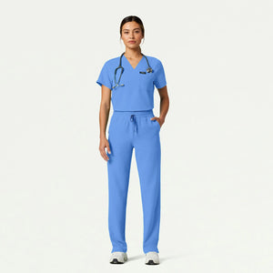 Color: Azul Cielo - vista lateral Pantalon Jaanuu Kerr 365 Tiro Alto en Medimed Honduras
