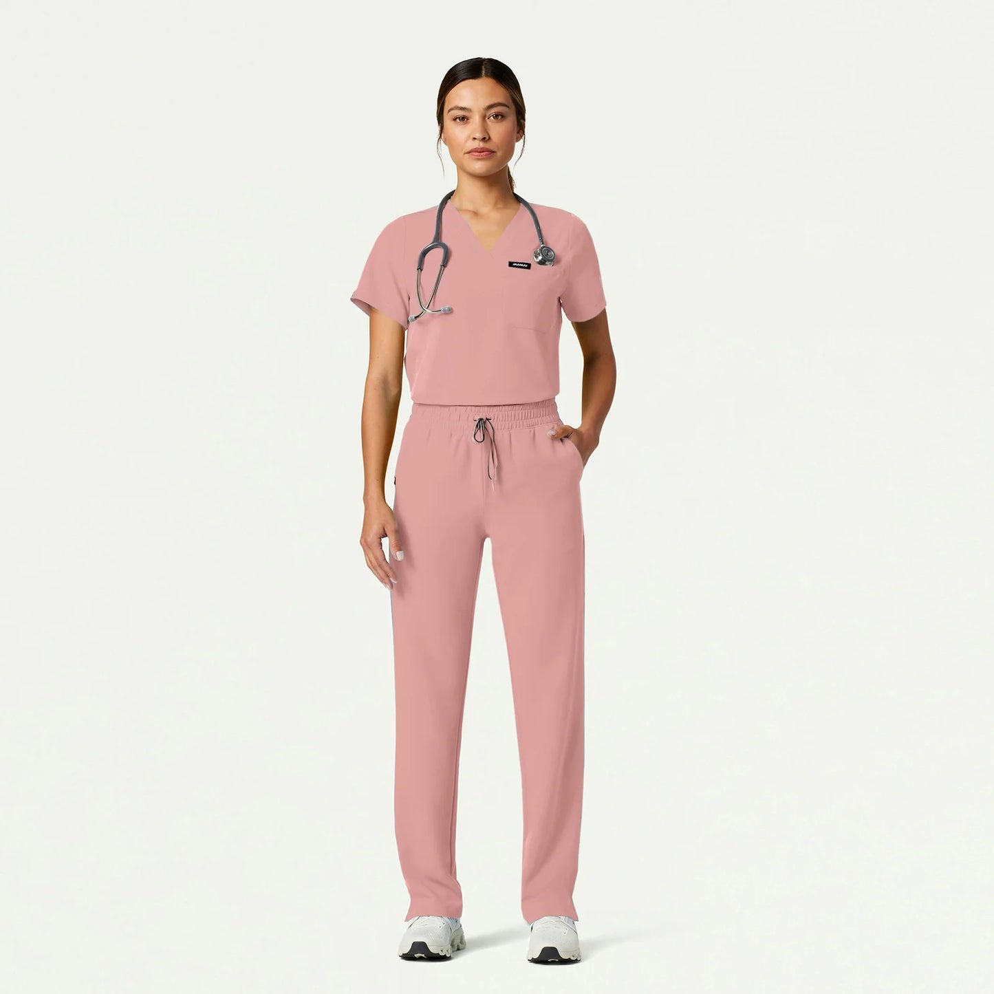 Color: Rosado Perla - vista lateral Pantalon Jaanuu Kerr 365 Tiro Alto en Medimed Honduras