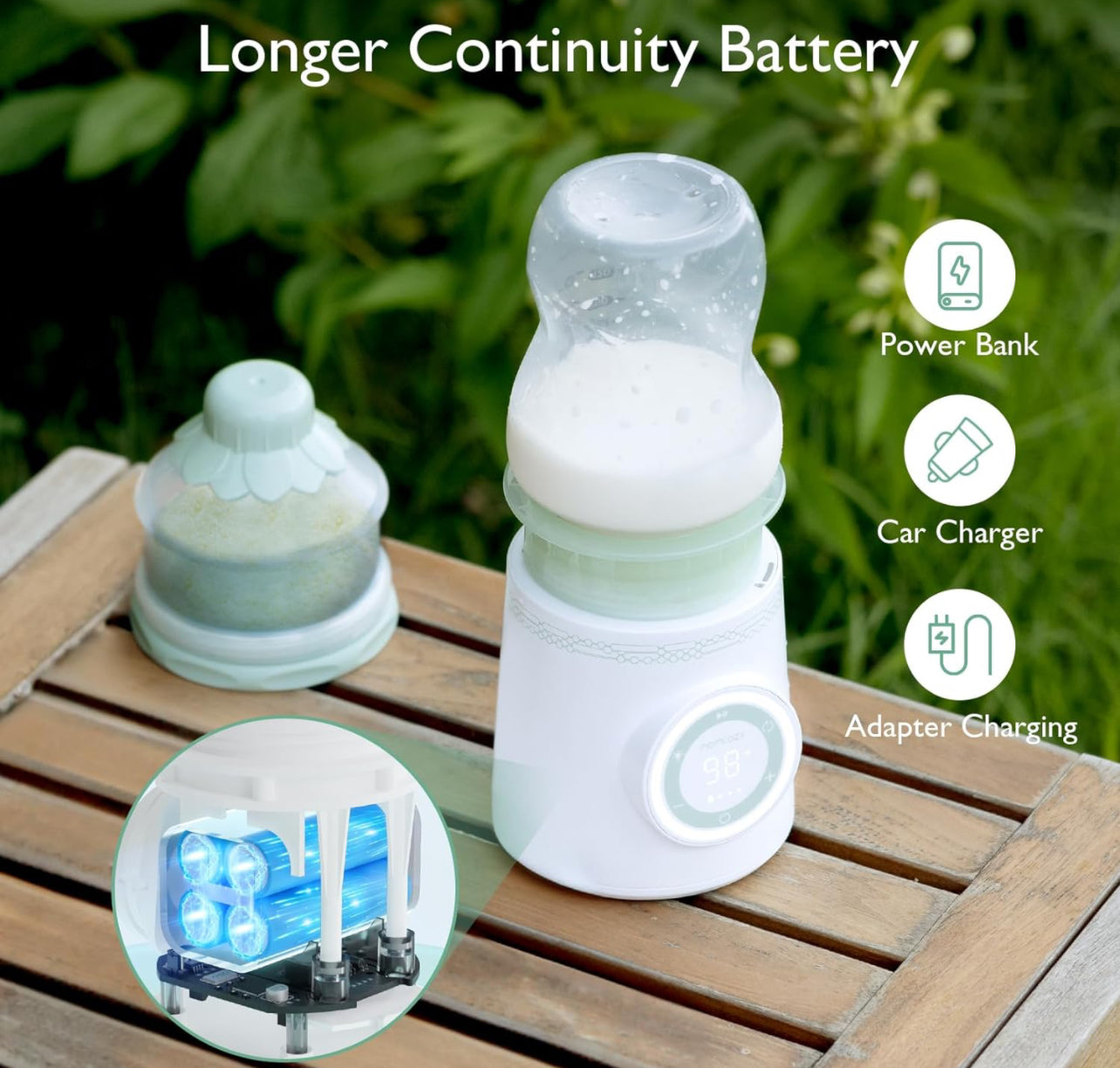 
                  
                    Calentador de botellas portátil de Momcozy, ideal para padres en movimiento que necesitan una solución práctica y eficiente para calentar la comida de su bebé en cualquier lugar.
                  
                