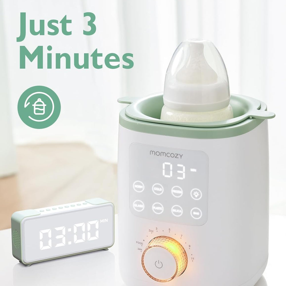 Momcozy Nutri: Calentador de Biberones 9 en 1 con Luz Nocturna, diseñado para proporcionar una solución versátil y conveniente para calentar biberones y alimentos para bebés. ¡Obtén un calentador multifuncional con luz nocturna integrada para facilitar las noches con tu bebé!