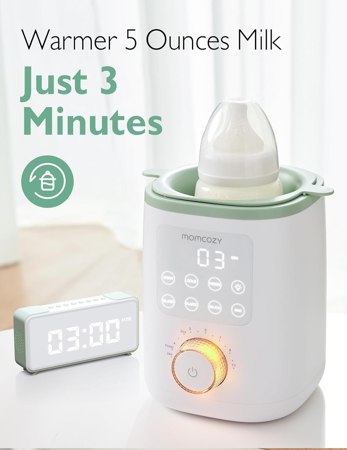 
                  
                    Momcozy Nutri: Calentador de Biberones 9 en 1 con Luz Nocturna, diseñado para proporcionar una solución versátil y conveniente para calentar biberones y alimentos para bebés. ¡Obtén un calentador multifuncional con luz nocturna integrada para facilitar las noches con tu bebé!
                  
                