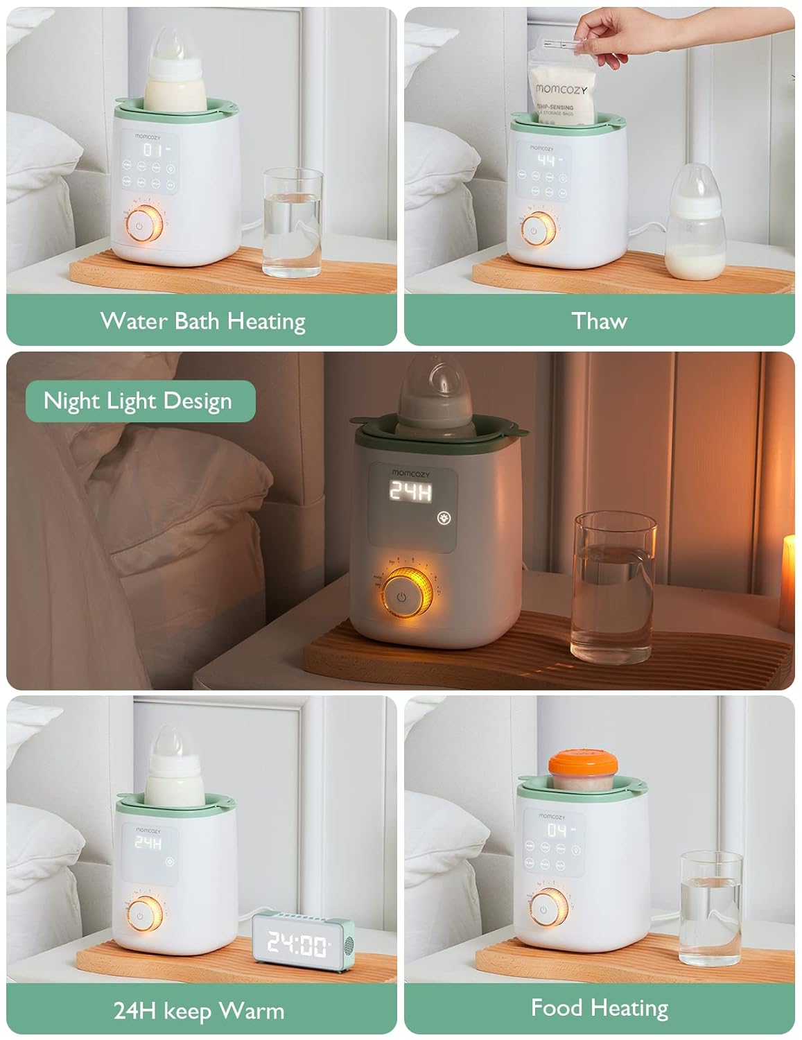 
                  
                    Momcozy Nutri: Calentador de Biberones 9 en 1 con Luz Nocturna, diseñado para proporcionar una solución versátil y conveniente para calentar biberones y alimentos para bebés. ¡Obtén un calentador multifuncional con luz nocturna integrada para facilitar las noches con tu bebé!
                  
                