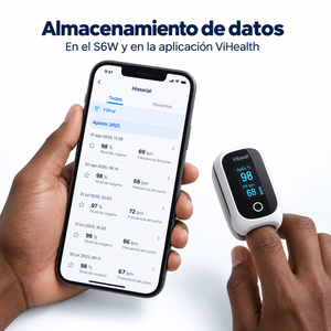 Oxímetro de Pulso Vibeat - Recargable, Pantalla OLED, con App