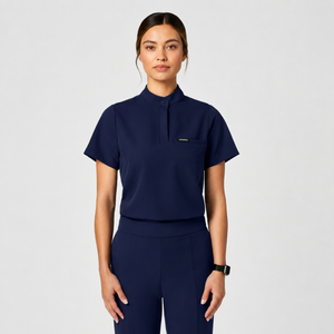 Color: Azul Marino - vista frontal Camisa Jaanuu Savi Cuello Alto en Medimed Honduras