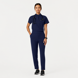 Color: Azul Marino - vista lateral Camisa Jaanuu Savi Cuello Alto en Medimed Honduras