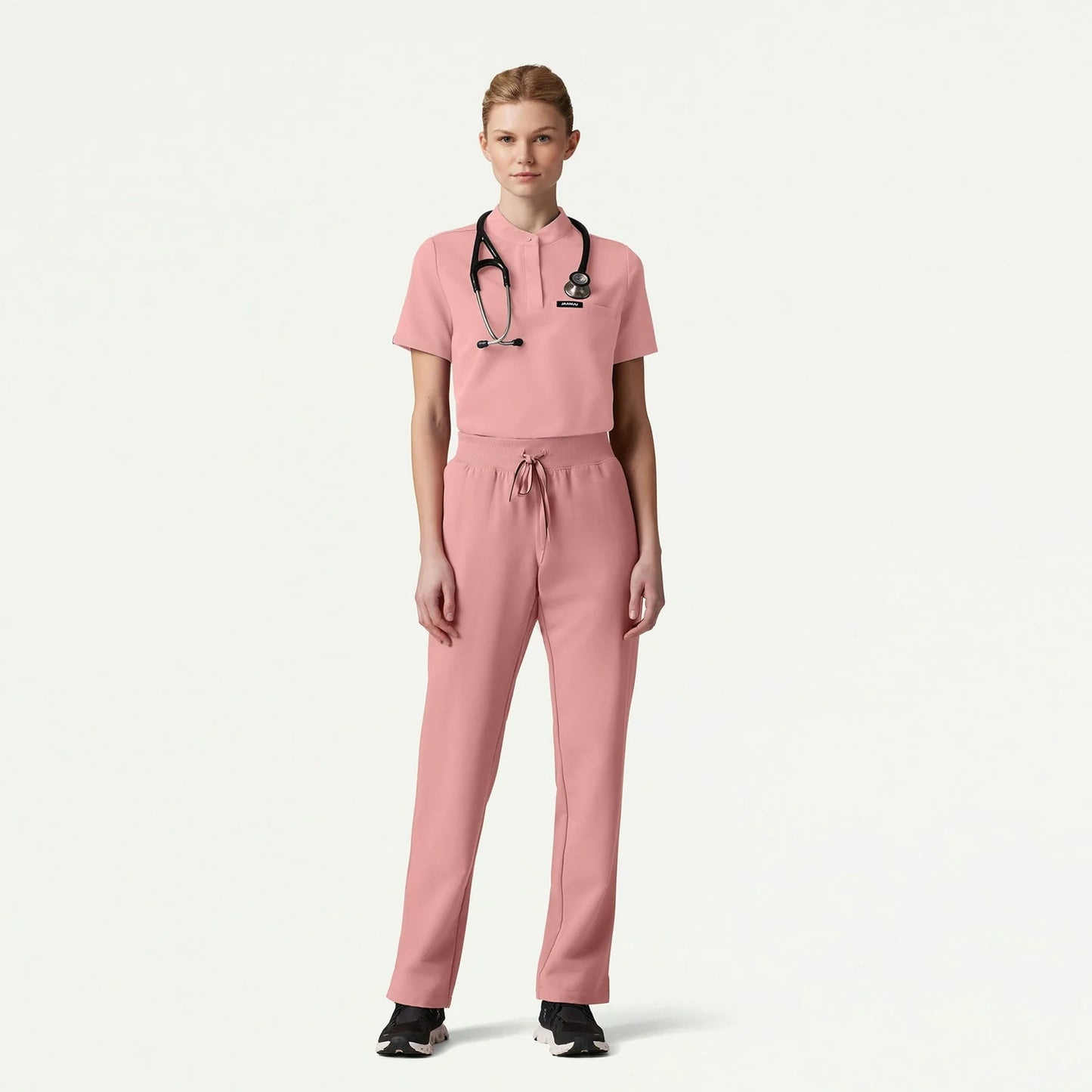 Color: Rosado Perla - vista lateral Camisa Jaanuu Savi Cuello Alto en Medimed Honduras