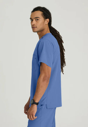 Color: Azul Cielo - vista posterior Camisa Skechers Structure Cuello V Hombre en Medimed Honduras