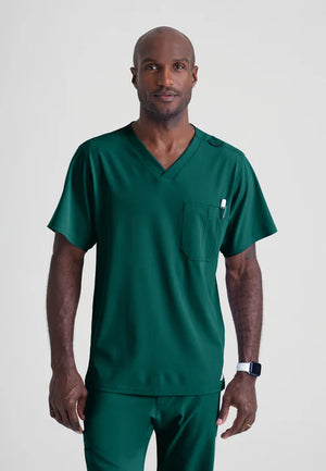 Color: Verde Hunter - vista frontal Camisa Skechers Structure Cuello V Hombre en Medimed Honduras