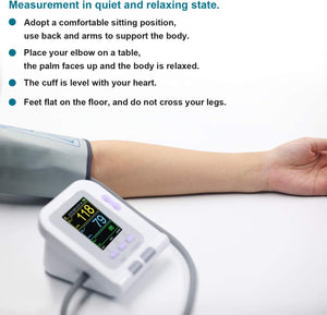 CONTEC08A Monitor de presión arterial digital completamente automático en la parte superior del brazo (3 puños y sonda spo2 para adultos)