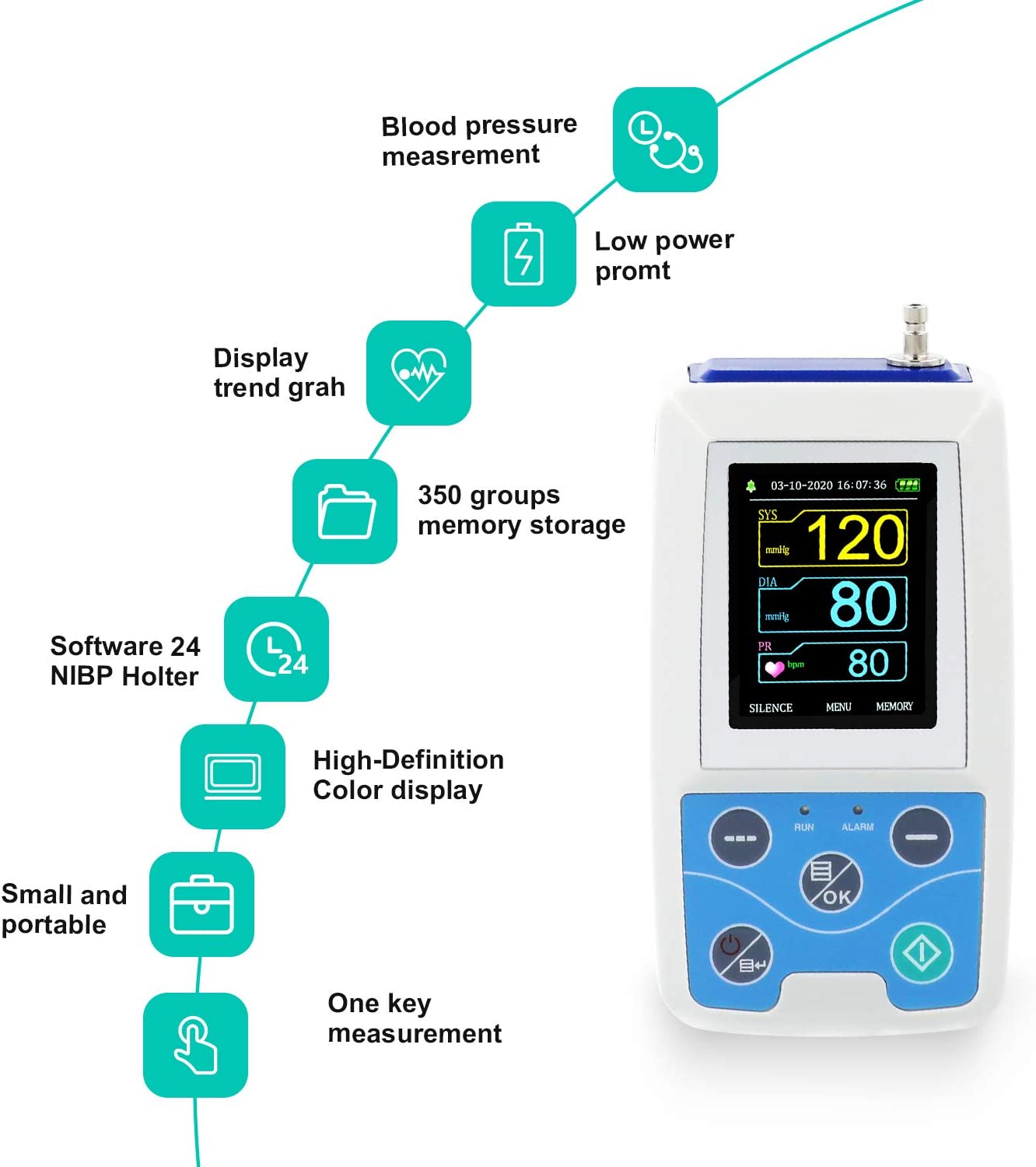 
                  
                    CONTEC Monitor ambulatorio de presión arterial + funda para NIBP de 24 horas (un puño para adulto)
                  
                